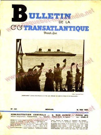 S.S NORMANDIE - Bulletin de la Compagnie Générale Transatlantique N 421 du 15 Mai 1935