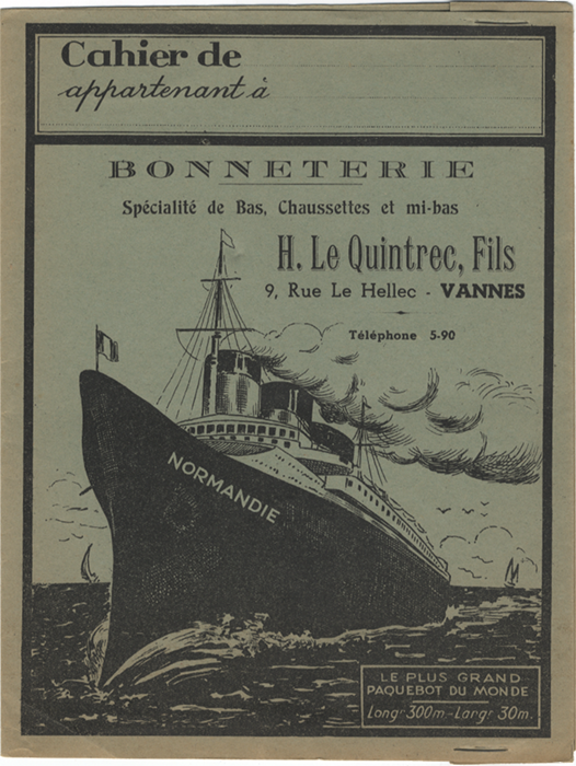 Paquebot Normandie - Protège-cahier BONNETERIE LE QUITREC, FILS - VANNES