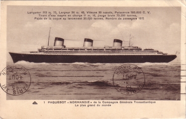 PAQUEBOT NORMANDIE - CARTE POSTALE CLASSIQUE SEPIA EDITEUR C.A.P. 2-1