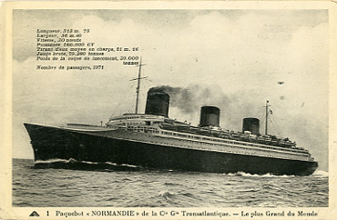 PAQUEBOT S.S NORMANDIE - CARTE POSTALE GLACEE NOIR ET BLANC - EDITEUR : CAP - REF.SITE : CAPG 13-1 PSB