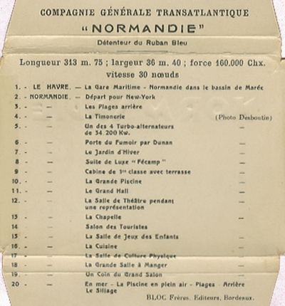 Paquebot Normandie - Carnet de photos petit format - Editeur : TITO - REF. SITE : CARPHOTTITO 5 - LEGENDES DES PHOTOS