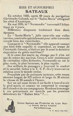 PAQUEBOT NORMANDIE - CARTE COLLECTION FRANCE GF CIRAGE LION NOIR VERSO 1 HIER ET AUJOURD`HUI