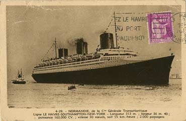 PAQUEBOT S.S NORMANDIE - Carte postale classique sépia LA CIGOGNE Réf. 5-4-39 Recto