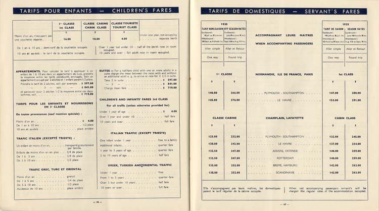 PAQUEBOT S/S NORMANDIE - Tarifs Atlantique Nord et Pacifique Nord - Brochure France1935-1 - Intérieur 11