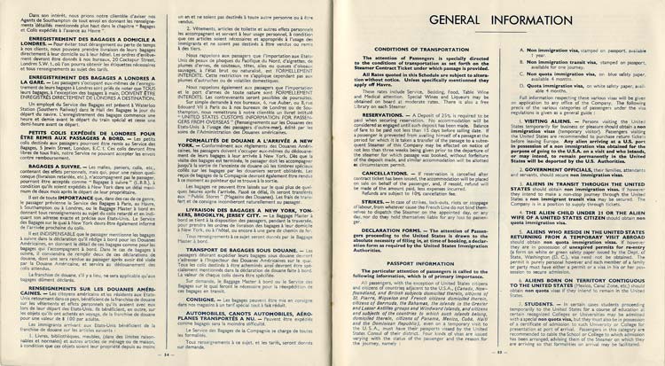 PAQUEBOT S/S NORMANDIE - Tarifs Atlantique Nord et Pacifique Nord - Brochure France1935-1 - Intérieur 15