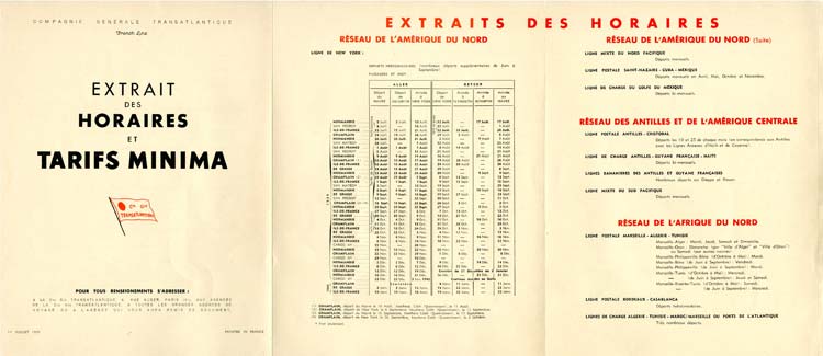 S.S NORMANDIE - CALENDRIER-TARIF 1939 - GRAND FORMAT FRANCE Réf. CTD 1939-2