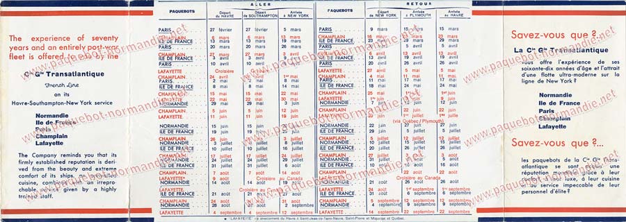 S.S NORMANDIE - CALENDRIER-TARIF 1935 - Réf. CTDF 1935-21-3