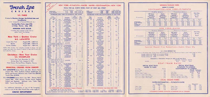 S.S NORMANDIE - CALENDRIER-TARIF 1936 - Réf. CTDUS 1936-3