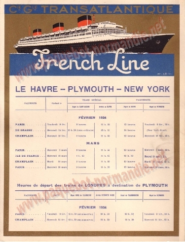  S.S NORMANDIE - CALENDRIER TRAINS TRANSATLANTIQUES CTTP 1934-2