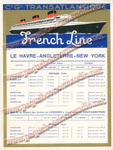 S.S NORMANDIE - CALENDRIER TRAINS TRANSATLANTIQUES CTTP 1935-2