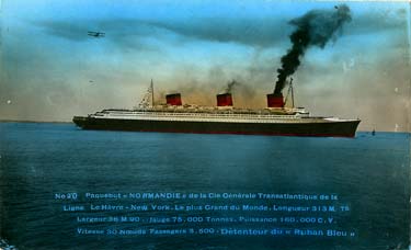 PAQUEBOT S.S NORMANDIE - Carte postale couleurs glacée Réf. DELCOG 1-20ANOUE 