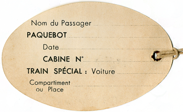 PAQUEBOT S.S NORMANDIE - ETIQUETTE DE BAGAGE TRAIN PAQUEBOT CLASSE TOURISTE PETIT FORMAT OVALE 1-1 Verso