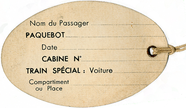 PAQUEBOT S.S NORMANDIE - ETIQUETTE DE BAGAGE TRAIN PAQUEBOT 3ème CLASSE PETIT FORMAT OVALE 1-1 Verso