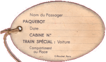 PAQUEBOT S.S NORMANDIE - ETIQUETTE DE BAGAGE TRAIN PAQUEBOT 3ème CLASSE PETIT FORMAT OVALE 1-2 Verso