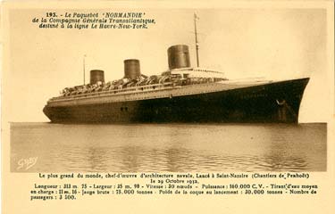 S.S NORMANDIE - Carte postale classique sépia - Editeur ARTAUD-GABY - Réf. 4-2-193