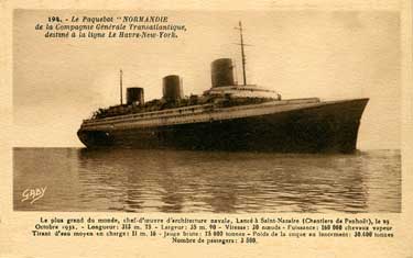 PAQUEBOT S.S NORMANDIE - Carte postale Sépia classique - Editeur : ARTAUD-GABY - NANTES - Réf. Site :GAB-ARTC 4-6-194-2 PSB