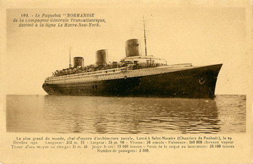 PAQUEBOT S.S NORMANDIE - CARTE POSTALE CLASSIQUE SEPIA - EDITEUR : GABY-ARTAUD - REF.SITE : GAB-ARTC 4-6-195-2 PSB