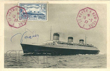 PAQUEBOT S.S NORMANDIE - Carte postale classique sépia Editeur HELIO-LORRAINE - Signée Albert DECARIS - Réf. HEL-LORC-1-2-2 PSB