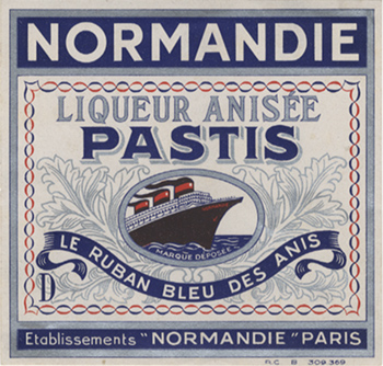 Paquebot Normandie - Etiquette bouteille dalcool : `Normandie` - Liqueur anisée Pastis