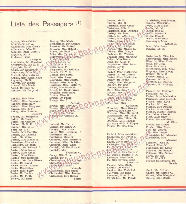 Paquebot s/s Normandie - LISTE PASSAGERS 01.07.36 / 2-2