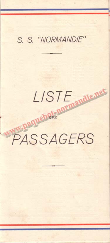 PAQUEBOT NORMANDIE - LISTE DES PASSAGERS DU 01 SEPTEMBRE 1937 - 2ème CLASSE / 2-1