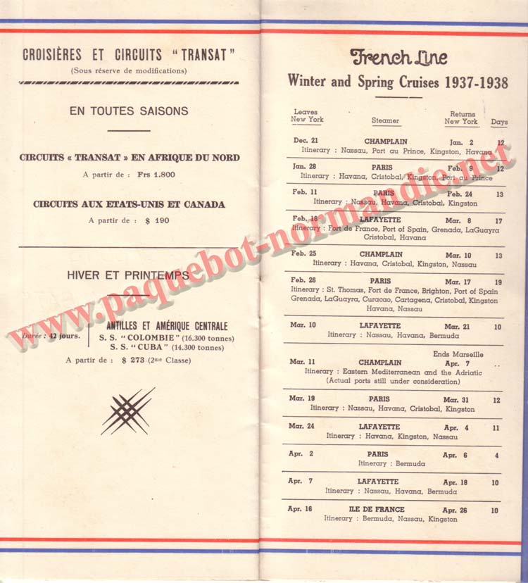 PAQUEBOT NORMANDIE - LISTE DES PASSAGERS DU 01 SEPTEMBRE 1937 - 2ème CLASSE / 2-6