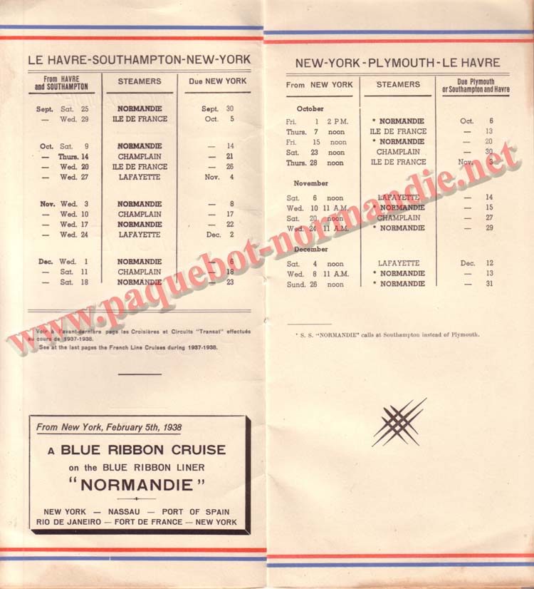 PAQUEBOT NORMANDIE - LISTE DES PASSAGERS DU 1er OCTOBRE 1937 - 1ère CLASSE / 1-2