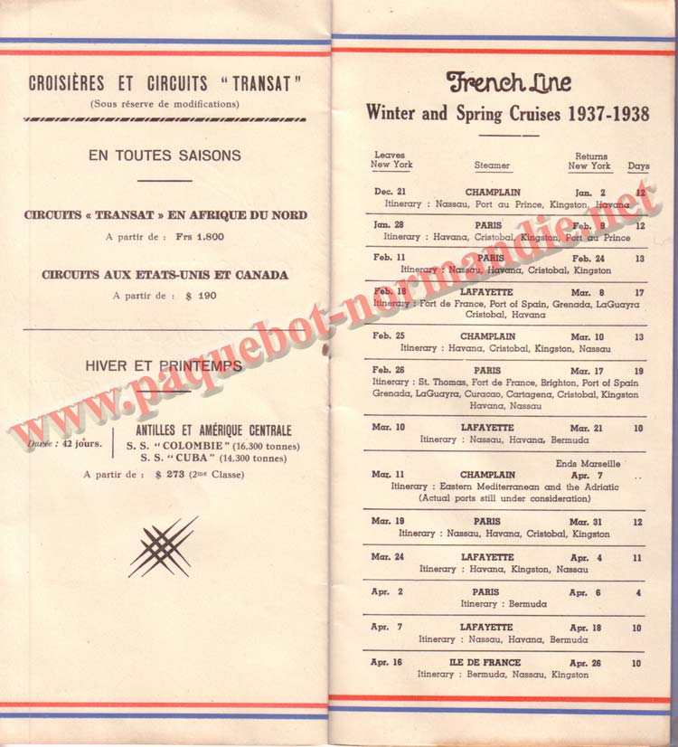 PAQUEBOT NORMANDIE - LISTE DES PASSAGERS DU 1er OCTOBRE 1937 - 1ère CLASSE / 1-6