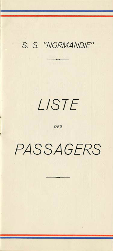 S.S NORMANDIE - LISTE PASSAGERS DU 01 DECEMBRE 1937 - 1ère CLASSE / 1-1