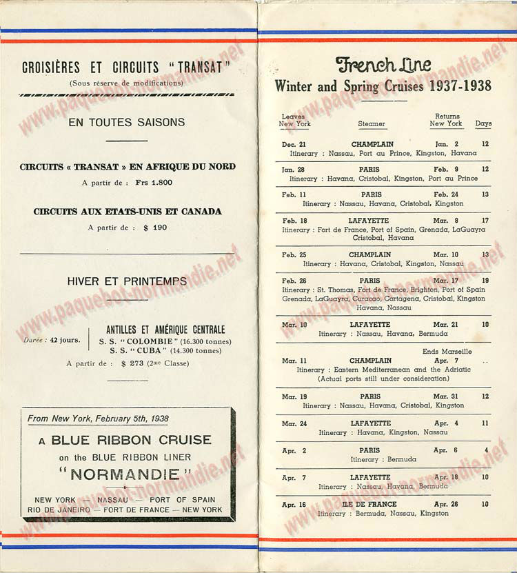 PAQUEBOT S.S NORMANDIE - LISTE PASSAGERS DU 01 DECEMBRE 1937 - 3ème CLASSE / 3-6