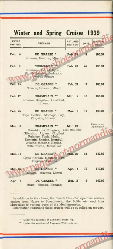 PAQUEBOT NORMANDIE - LISTE DES PASSAGERS DU 3 MARS 1939 - 1ère CLASSE / 1-11