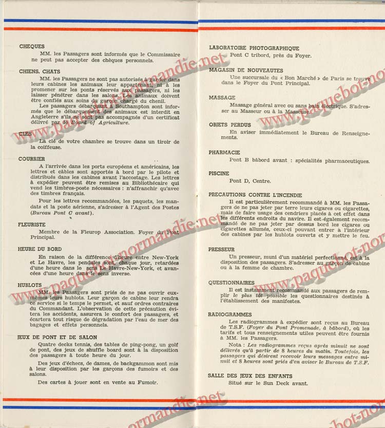 PAQUEBOT NORMANDIE - LISTE DES PASSAGERS DU 3 MARS 1939 - 1ère CLASSE / 1-4
