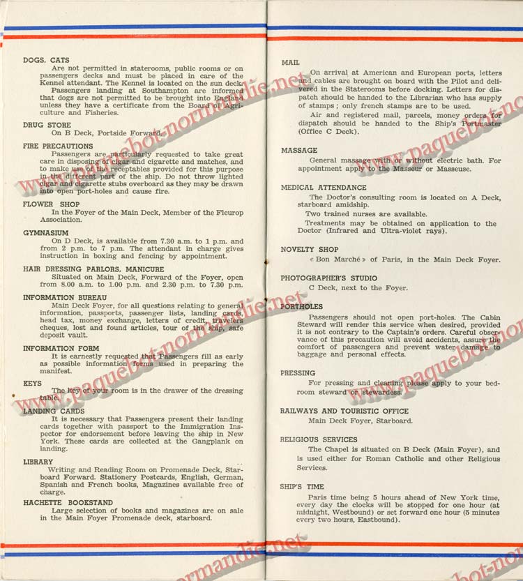PAQUEBOT NORMANDIE - LISTE DES PASSAGERS DU 3 MARS 1939 - 1ère CLASSE / 1-8