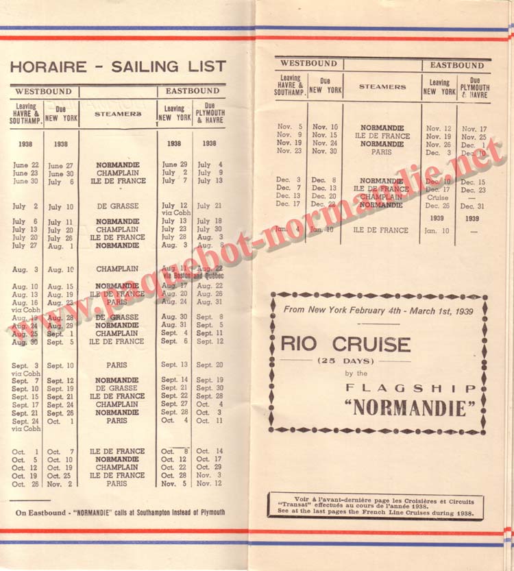 PAQUEBOT NORMANDIE - LISTE DES PASSAGERS DU 3 AOUT 1938 - 1ère CLASSE / 1-2