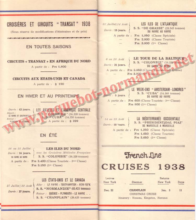 PAQUEBOT NORMANDIE - LISTE DES PASSAGERS DU 3 AOUT 1938 - 1ère CLASSE / 1-3