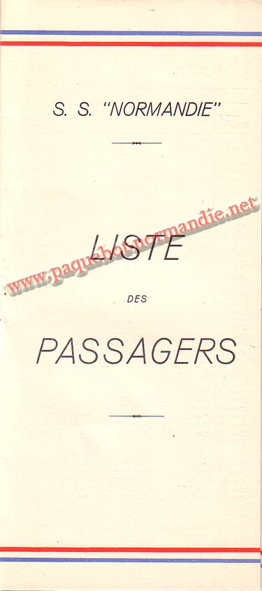 PAQUEBOT NORMANDIE - LISTE DES PASSAGERS DU 3 AOUT 1938 - 3ème CLASSE / 3-1