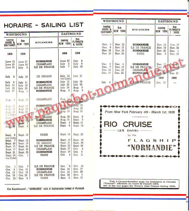 PAQUEBOT NORMANDIE - LISTE DES PASSAGERS DU 3 AOUT 1938 - 3ème CLASSE / 3-2