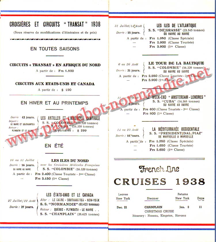 PAQUEBOT NORMANDIE - LISTE DES PASSAGERS DU 3 AOUT 1938 - 3ème CLASSE / 3-6