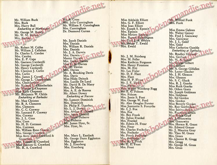 PAQUEBOT NORMANDIE - LISTE DES PASSAGERS DU 4 FEVRIER 1939 POUR LA 2ème CROISIERE DE RIO / 5