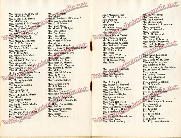 PAQUEBOT NORMANDIE - LISTE DES PASSAGERS DU 4 FEVRIER 1939 POUR LA 2ème CROISIERE DE RIO / 7