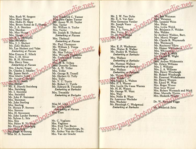 PAQUEBOT NORMANDIE - LISTE DES PASSAGERS DU 4 FEVRIER 1939 POUR LA 2ème CROISIERE DE RIO / 8