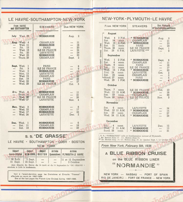  PAQUEBOT NORMANDIE - LISTE DES PASSAGERS DU 04 AOUT 1937 - 1ère CLASSE / 1-2