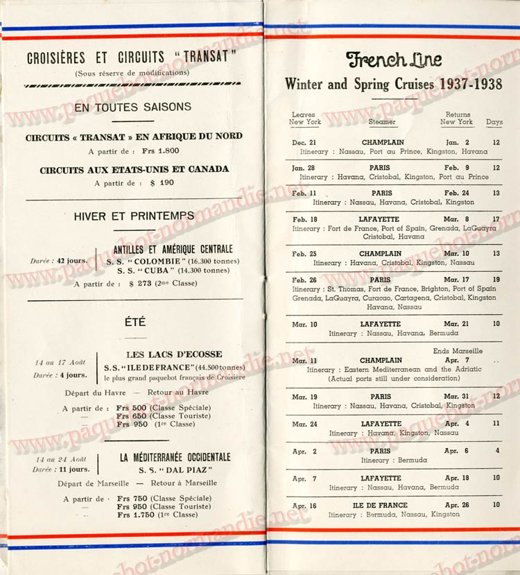 PAQUEBOT NORMANDIE - LISTE DES PASSAGERS DU 04 AOUT 1937 - 1ère CLASSE / 1-8