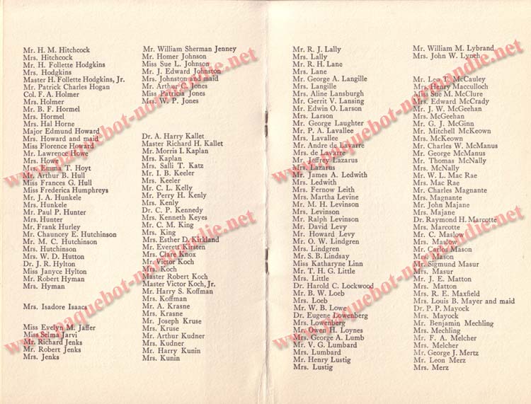 PAQUEBOT NORMANDIE - LISTE DES PASSAGERS DU 5 FEVRIER 1938 POUR LA 1ère CROISIERE DE RIO / 7