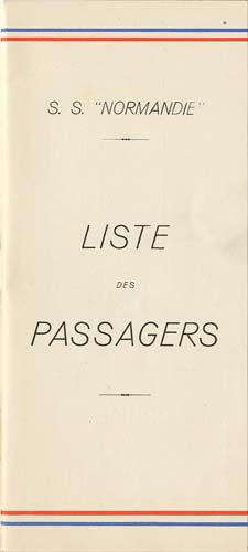 S.S NORMANDIE - LISTE PASSAGERS DU 05 Octobre 1938 - 1ère CLASSE / 1-1