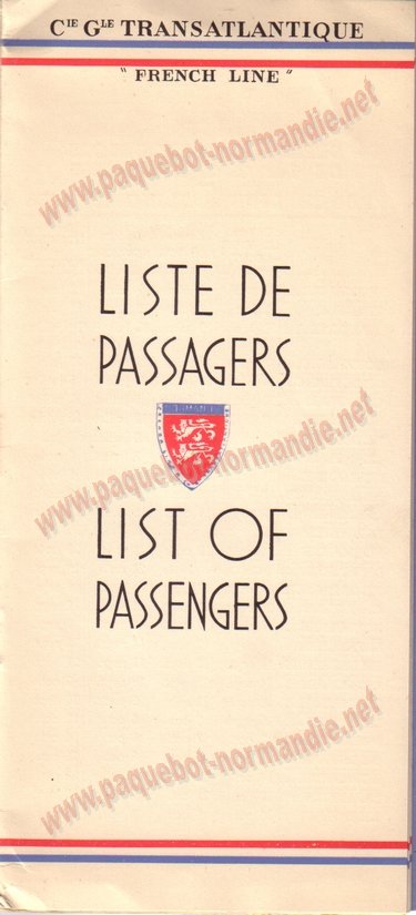 Paquebot s/s Normandie - LISTE PASSAGERS 7.06.35 / 1-1