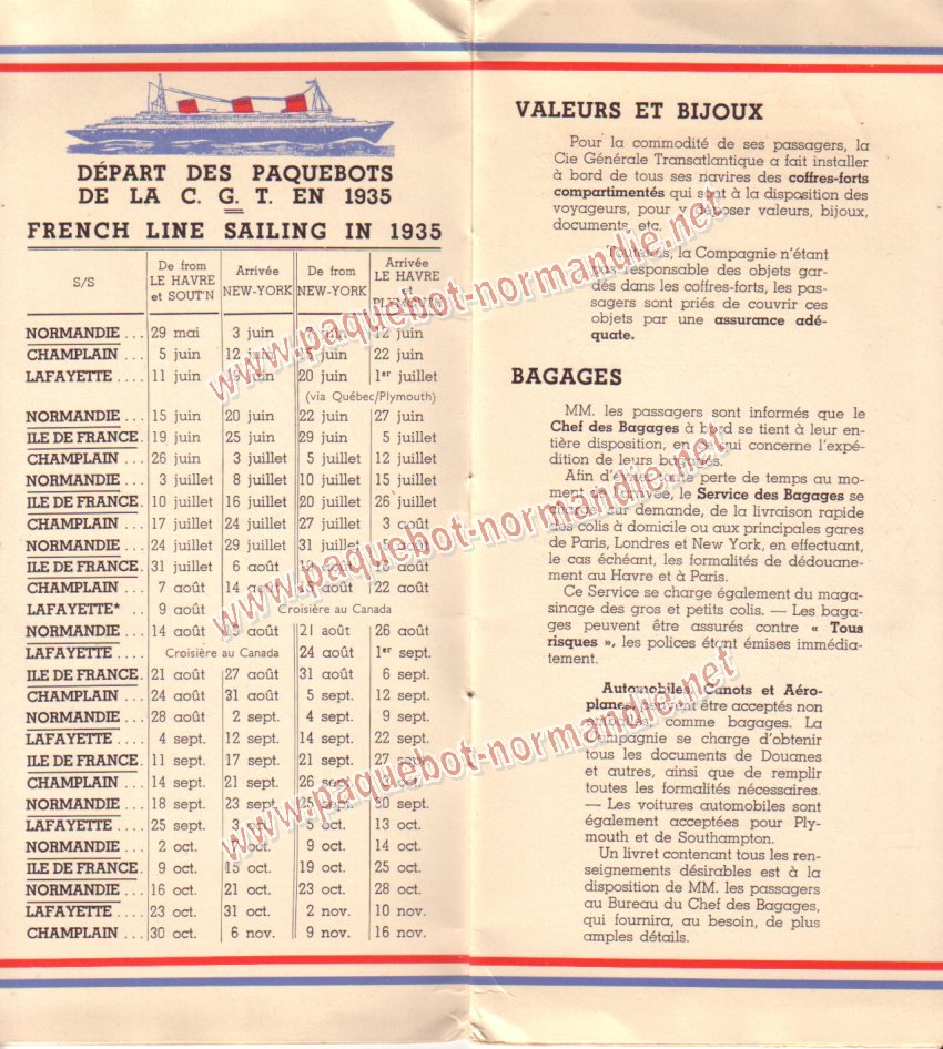 Paquebot s/s Normandie - LISTE PASSAGERS 7.06.35 / 1-2