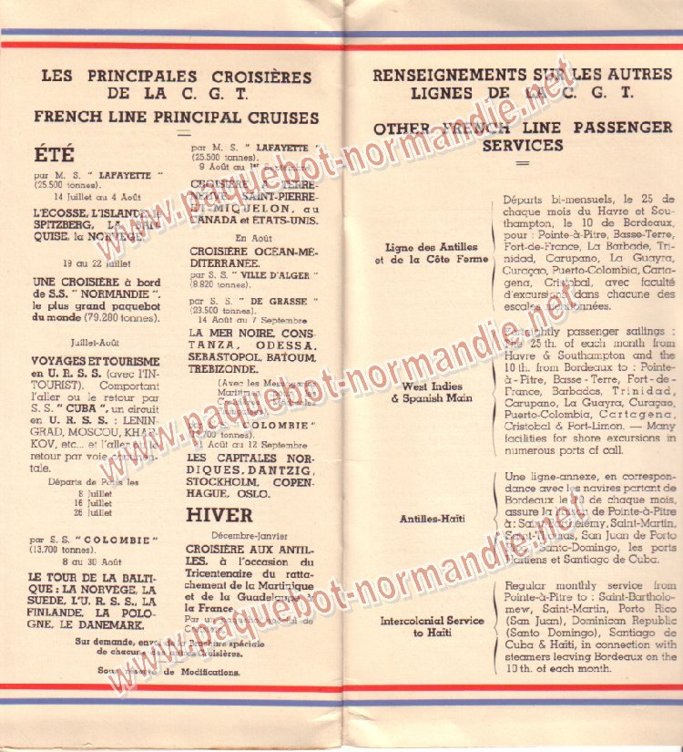 Paquebot s/s Normandie - LISTE PASSAGERS 7.06.35 / 1-8