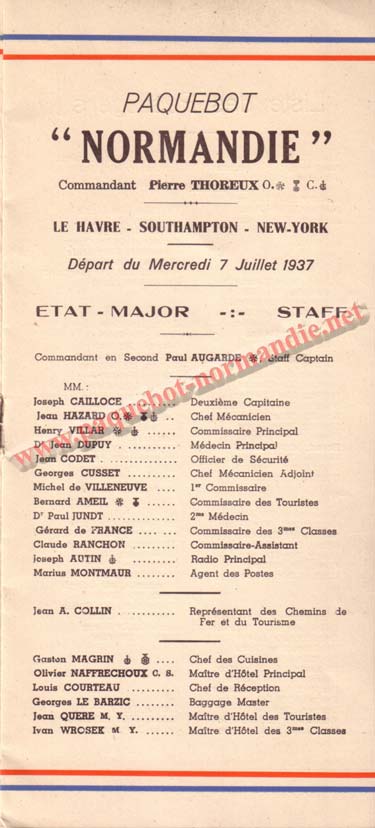 PAQUEBOT NORMANDIE - LISTE DES PASSAGERS DU 07 JUILET 1937 - 3ème CLASSE / 3-1