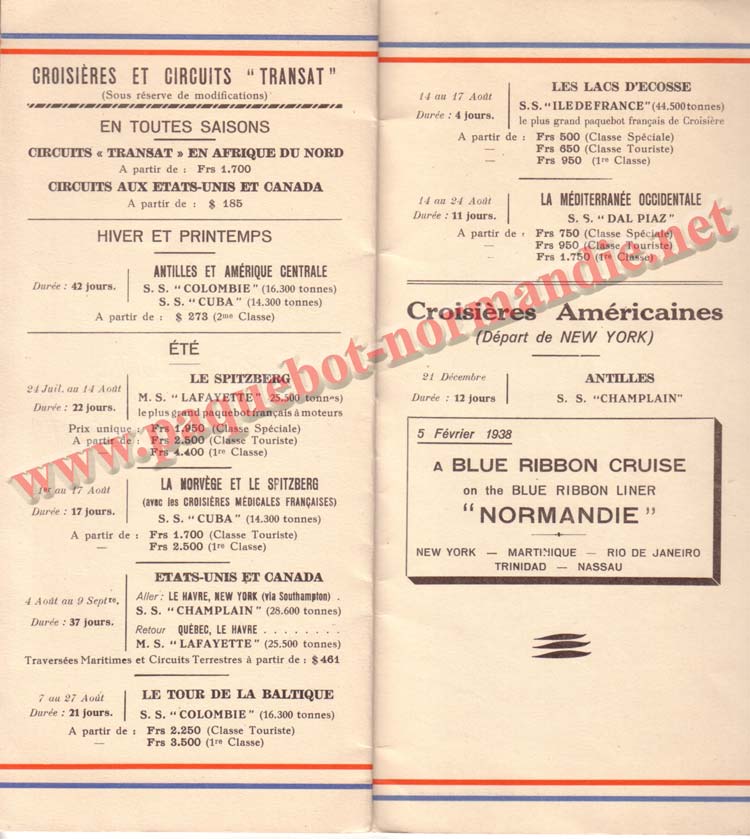 PAQUEBOT NORMANDIE - LISTE DES PASSAGERS DU 07 JUILET 1937 - 3ème CLASSE / 3-4